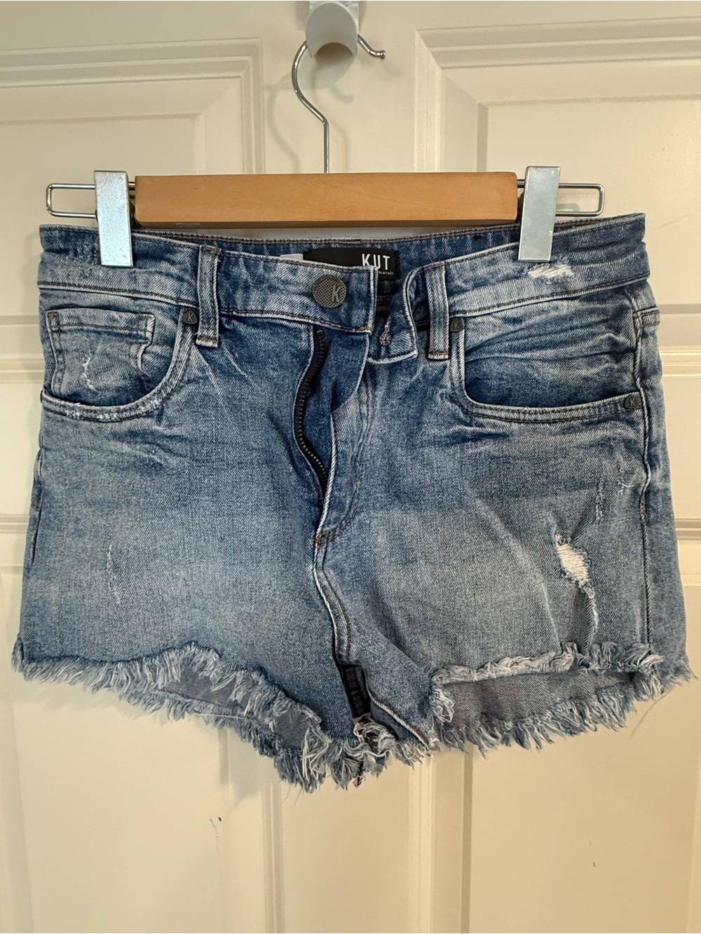 Kut from the Kloth Faded Blue Frayed Hem Denim Shorts